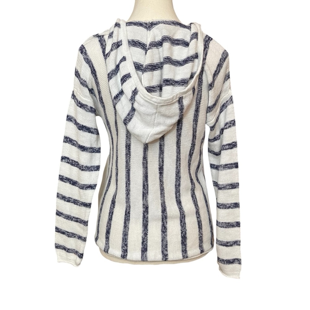 Michael Stars Baja Hoodie Sweater Wht Navy Stripe Kangaroo Pocket Beach Pullover - Picture 3 of 11